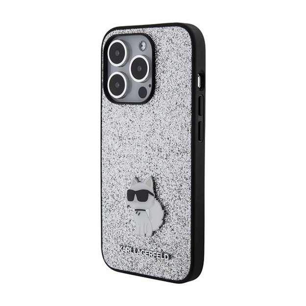 Karl Lagerfeld Fixed Glitter Choupette Logo Metal Pin - Case iPhone 15 Pro Max (sidabrinis)