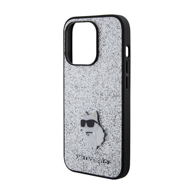 Karl Lagerfeld Fixed Glitter Choupette Logo Metal Pin - Case iPhone 15 Pro Max (sidabrinis)