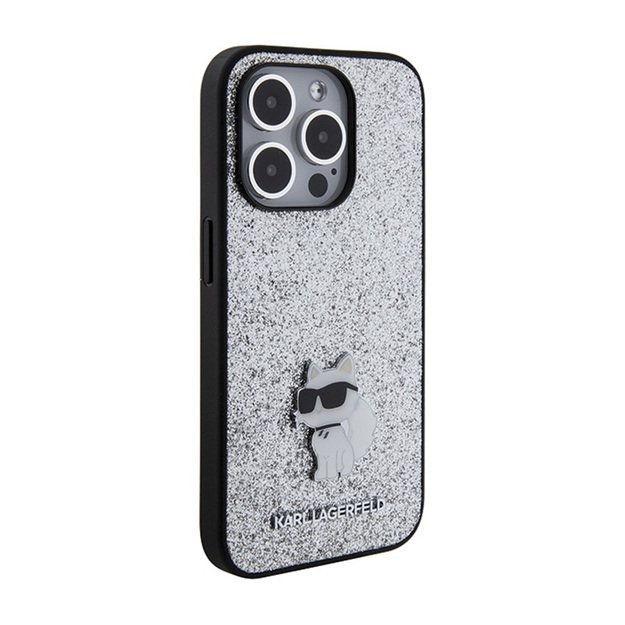 Karl Lagerfeld Fixed Glitter Choupette Logo Metal Pin - Case iPhone 15 Pro Max (sidabrinis)