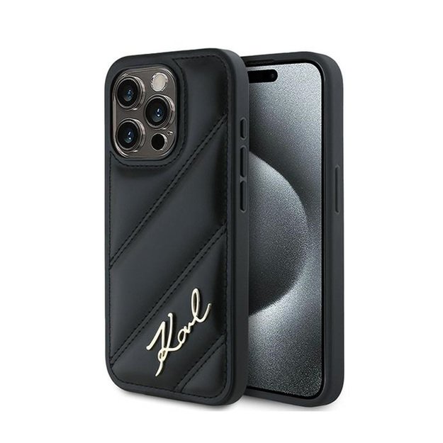 Karl Lagerfeld Diagonal Quilted Script – dėklas, skirtas iPhone 13 Pro Max (juodas)