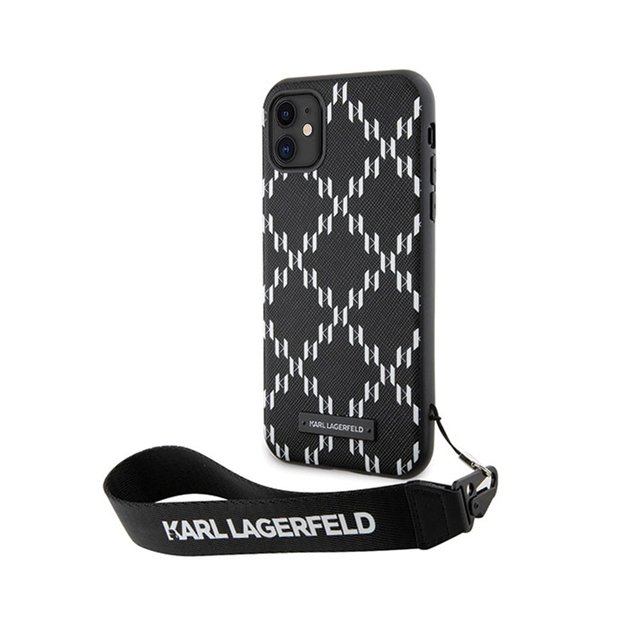 Karl Lagerfeld Monogram Losange Saffiano – dėklas su dirželiu, skirtas iPhone 11 (juodas)