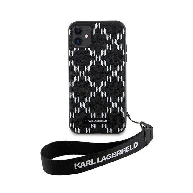 Karl Lagerfeld Monogram Losange Saffiano – dėklas su dirželiu, skirtas iPhone 11 (juodas)