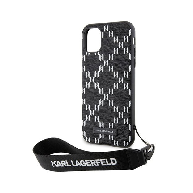 Karl Lagerfeld Monogram Losange Saffiano – dėklas su dirželiu, skirtas iPhone 11 (juodas)