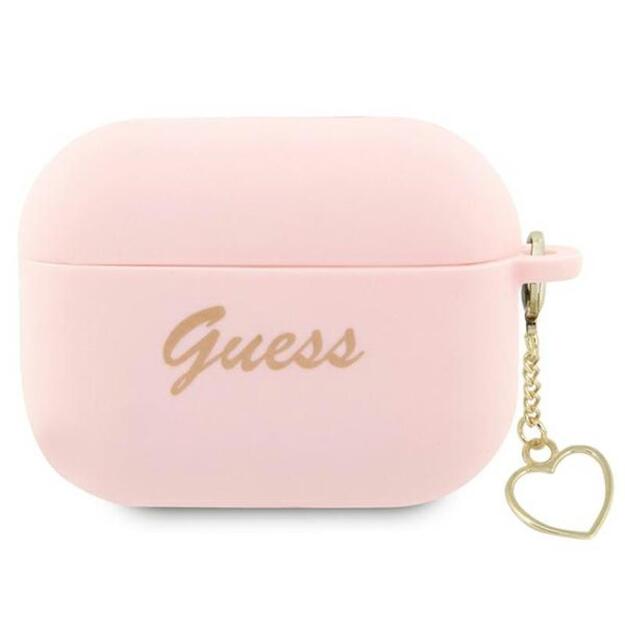 Guess Silicone Heart Charm – dėklas, skirtas Apple AirPods Pro 2 (rožinis)