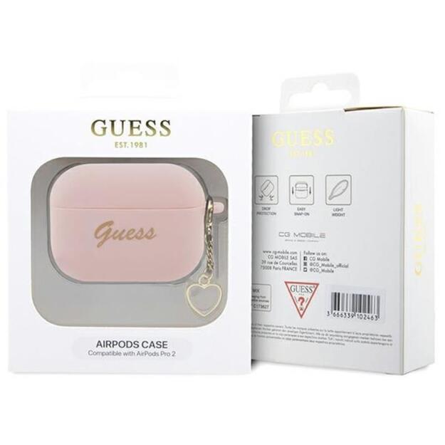 Guess Silicone Heart Charm – dėklas, skirtas Apple AirPods Pro 2 (rožinis)