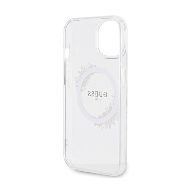 „Guess IML Flowers Wreath MagSafe“ – „iPhone 15“ dėklas (skaidrus)