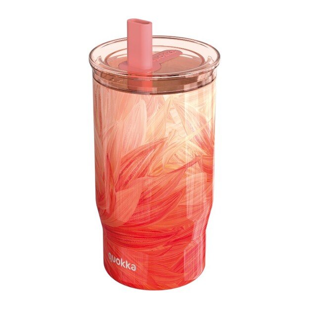 Quokka Mist – nerūdijančio plieno termopuodelis 720 ml su šiaudeliais (persikų žiedlapiais) 1
