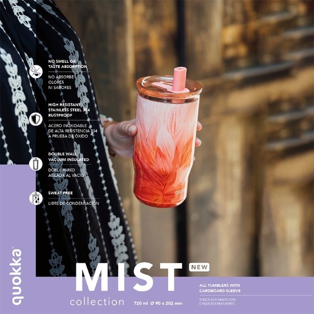 Quokka Mist - nerūdijančio plieno termo puodelis 720 ml su šiaudeliais (dramblio kaulo spalva)