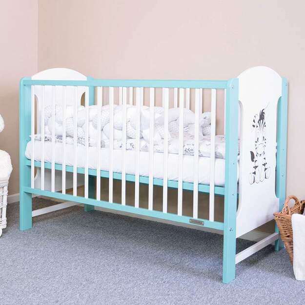 Naujas Baby ELSA Zebra lopšys baltos ir mėtų spalvos