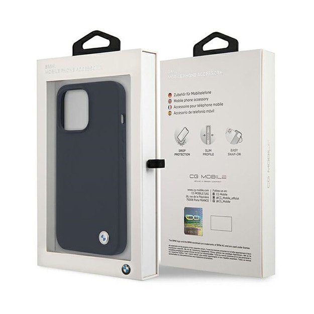 BMW Silicone Signature Llogo – dėklas, skirtas iPhone 13 Pro Max (tamsiai mėlynas)