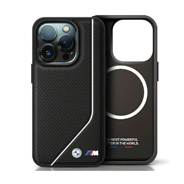 BMW perforuota vytos linijos „MagSafe“ – dėklas, skirtas „iPhone 15“ (juodas)
