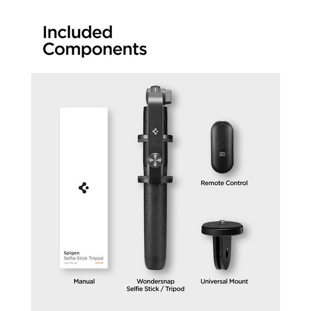 „Spigen S560W Bluetooth“ asmenukių lazdos trikojis – išmaniojo telefono trikojis / asmenukių lazdos laikiklis (juodas)