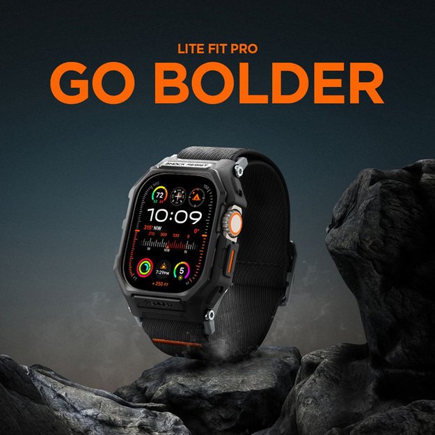 „Spigen Lite Fit Pro“ – dėklas su dirželiu, skirtas „Apple Watch Ultra 1/2“ (49 mm) (matinis juodas)