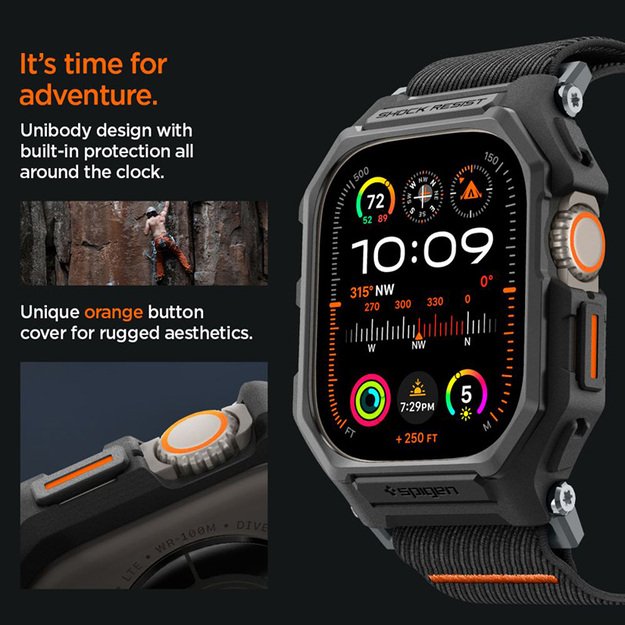 „Spigen Lite Fit Pro“ – dėklas su dirželiu, skirtas „Apple Watch Ultra 1/2“ (49 mm) (matinis juodas)