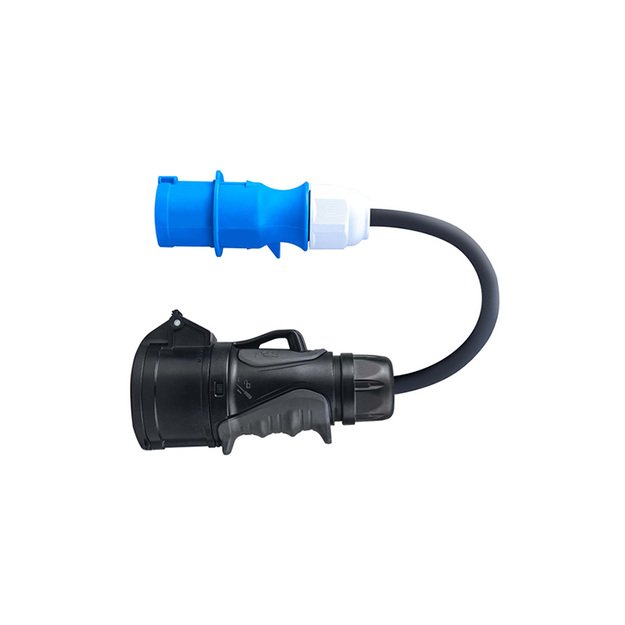 „Green Cell“ – maitinimo adapteris, mėlynas CEE 16A 230V 3P į raudoną CEE 16A 400V 5P
