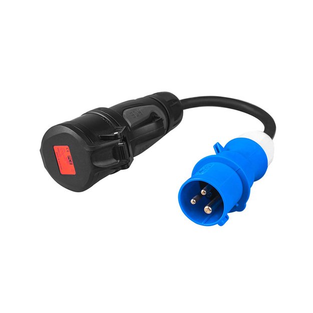 „Green Cell“ – maitinimo adapteris, mėlynas CEE 16A 230V 3P į raudoną CEE 16A 400V 5P