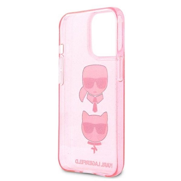 Karl Lagerfeld blizgučiais puoštas Karl & Choupette dėklas, skirtas iPhone 13 Pro (rožinis)