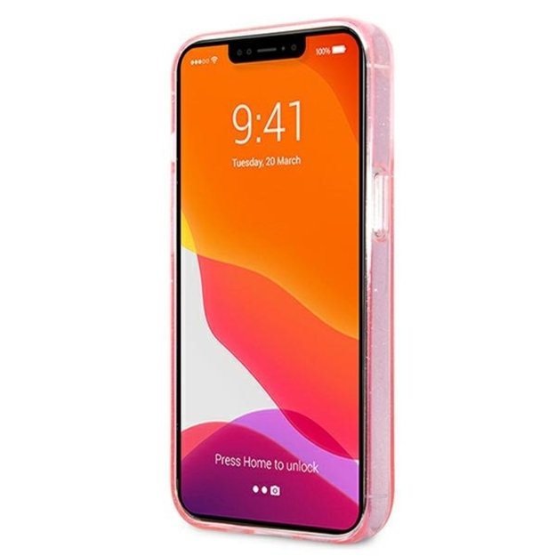 Karl Lagerfeld blizgučiais puoštas Karl & Choupette dėklas, skirtas iPhone 13 Pro (rožinis)