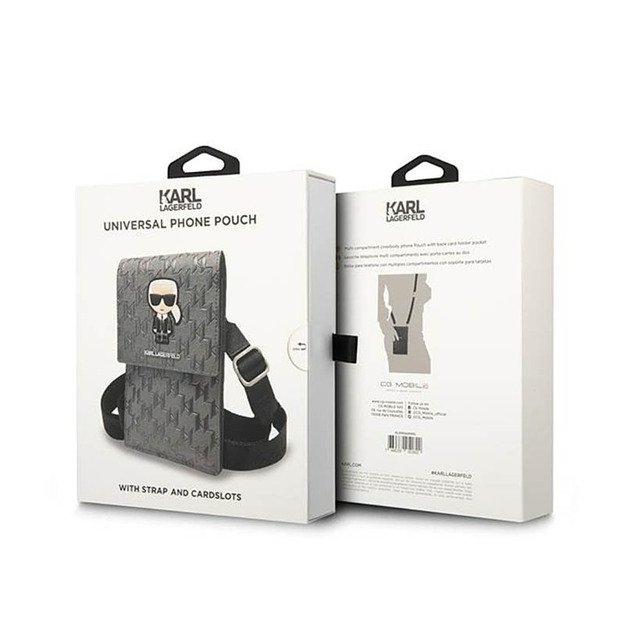 Karl Lagerfeld Monogram Ikonik Patch Piniginė Telefono Krepšys - Krepšys Išmaniajam Telefonui ir Priedams (Sidabrinis) 1