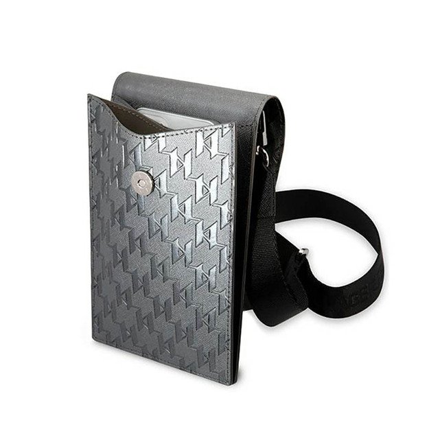 Karl Lagerfeld Monogram Ikonik Patch Piniginė Telefono Krepšys - Krepšys Išmaniajam Telefonui ir Priedams (Sidabrinis) 3