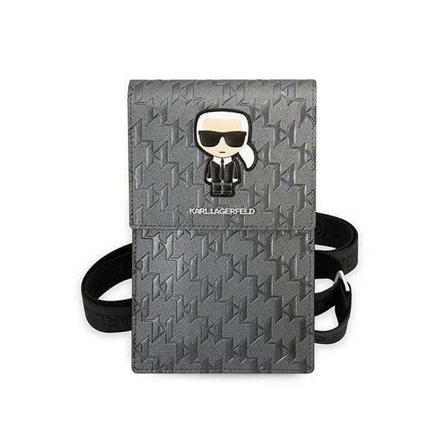 Karl Lagerfeld Monogram Ikonik Patch Piniginė Telefono Krepšys - Krepšys Išmaniajam Telefonui ir Priedams (Sidabrinis) 5
