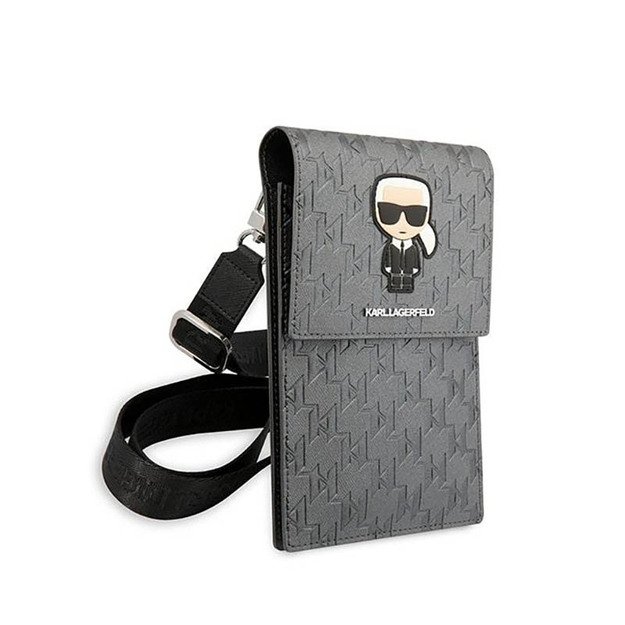 Karl Lagerfeld Monogram Ikonik Patch Piniginė Telefono Krepšys - Krepšys Išmaniajam Telefonui ir Priedams (Sidabrinis) 4