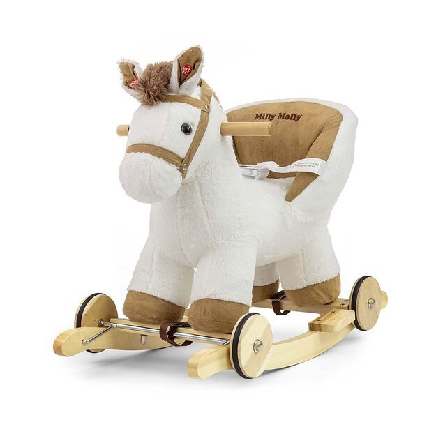 Milly Mally Polly white rocking horse with melody and wheels