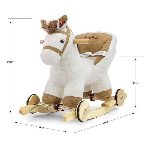 Milly Mally Polly white rocking horse with melody and wheels