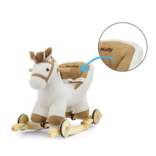 Milly Mally Polly white rocking horse with melody and wheels