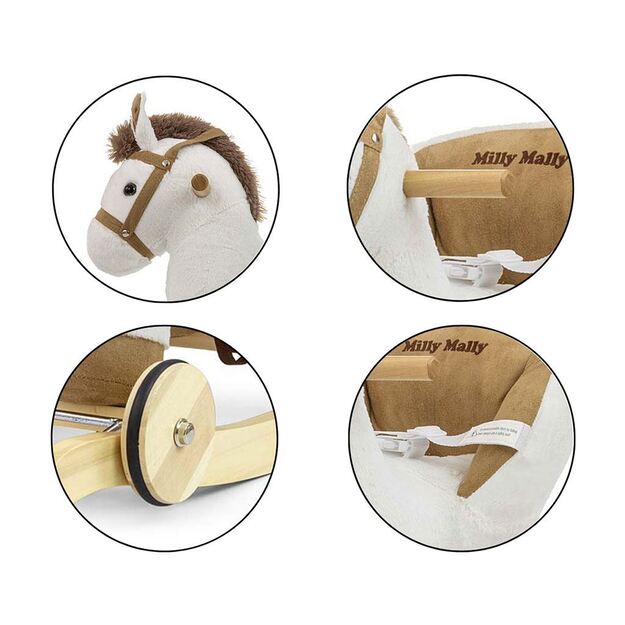 Milly Mally Polly white rocking horse with melody and wheels
