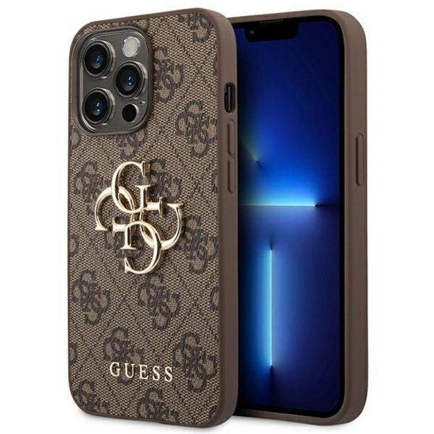 „Guess 4G“ didelis metalinis logotipo dėklas iPhone 14 Pro Max (rudas) 1