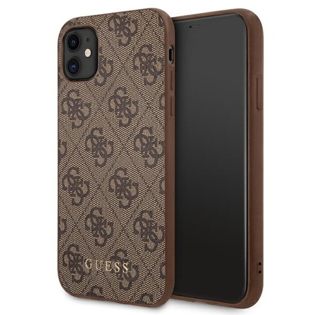 „Guess 4G Metal Gold Logo“ dėklas, skirtas „iPhone 11“ (rudas)