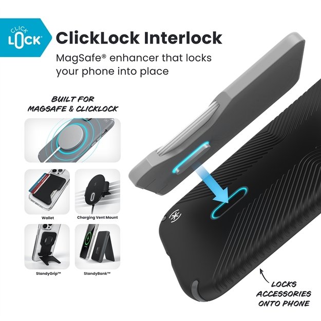 „Speck Presidio2 Grip ClickLock & MagSafe“ dėklas, skirtas „iPhone 17 Air“ (juodas / pilkas / baltas) 13