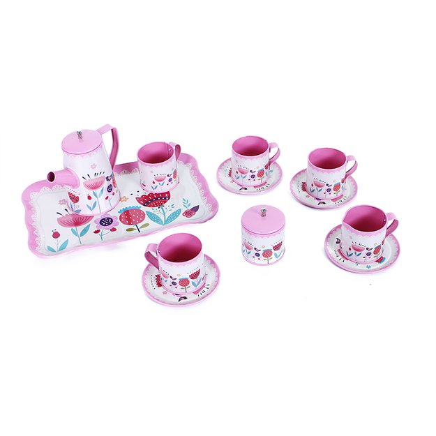 Metal tableware with a floral motif