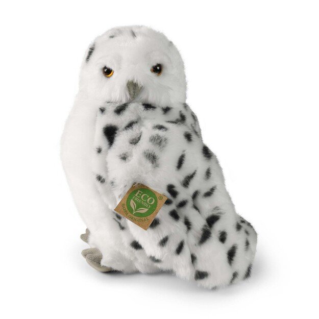 Pliušinė balta pelėda su besisukančia galva 28 cm ECO-F. 3