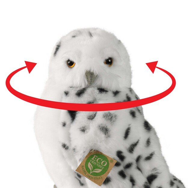 Pliušinė balta pelėda su besisukančia galva 28 cm ECO-F. 4