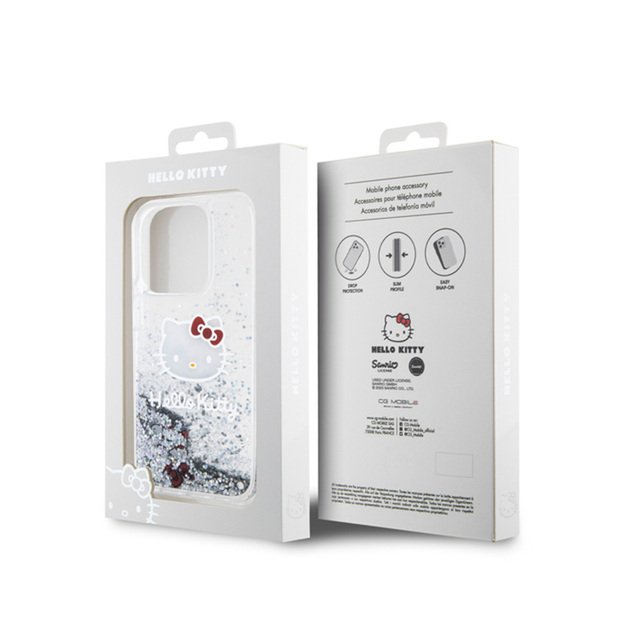 „Hello Kitty“ skystų blizgučių pakabukai su kačiuko galvute – „iPhone 15 Pro“ dėklas (sidabrinis) 8