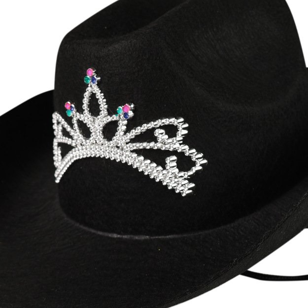 Kaubojiška juoda skrybėlė su karūna suaugusiems 3