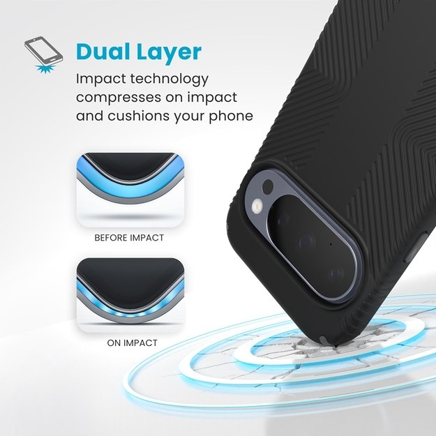 „Speck Presidio2 Grip Magnet“ dėklas, skirtas „Google Pixel 10“ / „Google Pixel 10 Pro“ (juodas / pilkas) 9