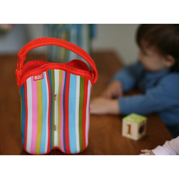 BUILT Bottle Buddy dviejų butelių krepšys su laikikliu (Baby Pink Stripe) 4