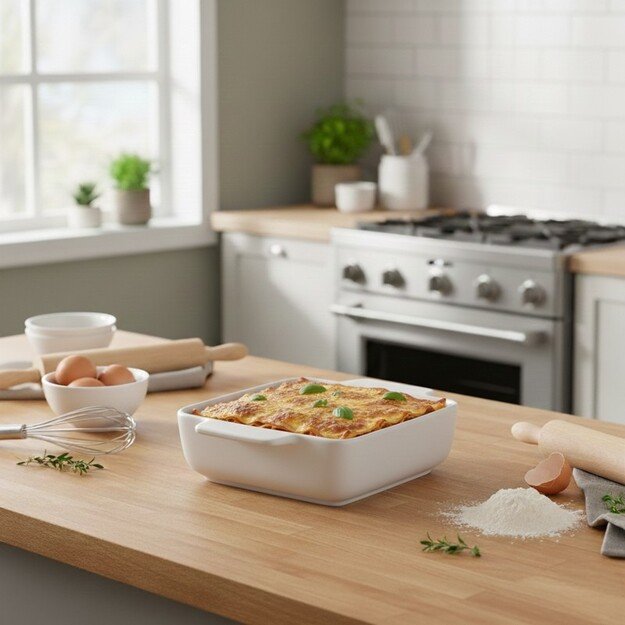 Alpina - Keraminis kvadratinis karščiui atsparus indas 21x15,8x5,8 cm (baltas) 3