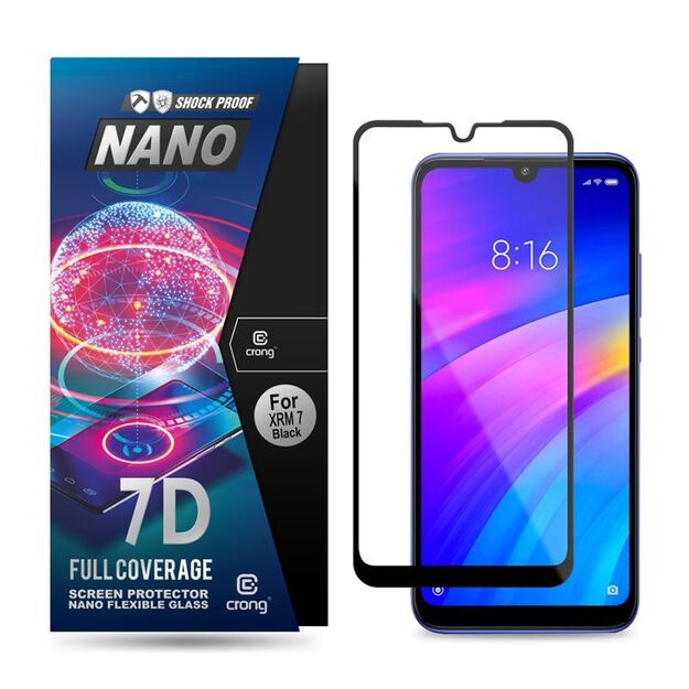 Crong 7D nano lankstus stiklas – pilnai dengianti hibridinė ekrano apsauga 9H Xiaomi Redmi 7