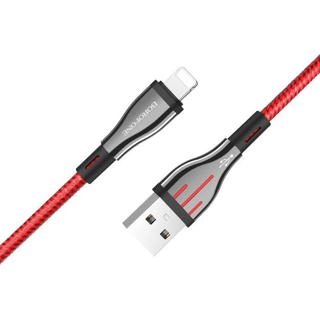 „Borofone Highway“ – 1,2 m USB ir „Lightning“ jungties kabelis (juodas / raudonas)