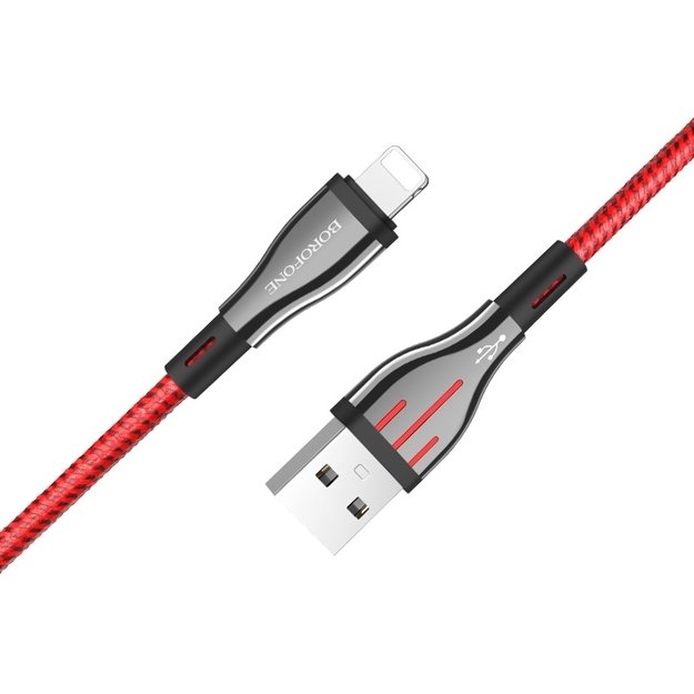 „Borofone Highway“ – 1,2 m USB ir „Lightning“ jungties kabelis (juodas / raudonas) 1