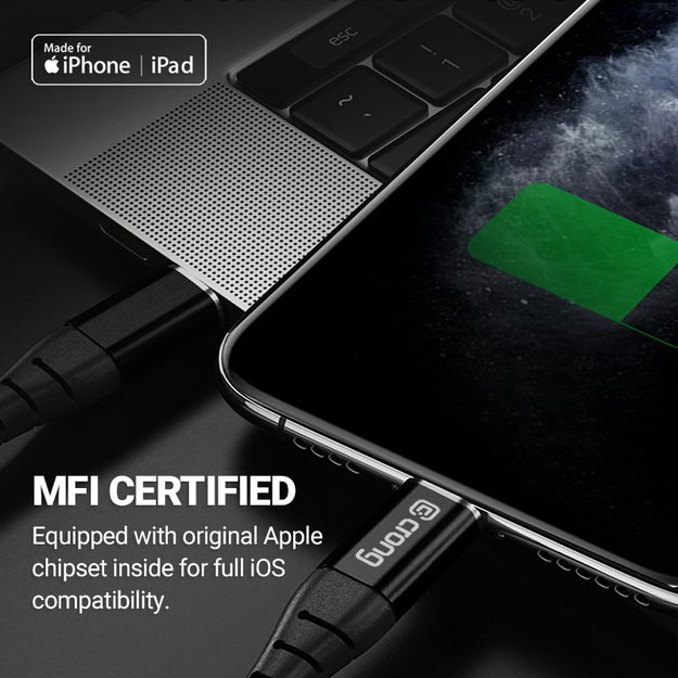 Crong Armor Link – USB-C su Lightning MFi pintas kabelis 150 cm (juodas) 6