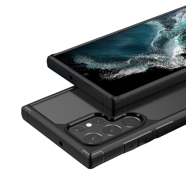 „Crong Hybrid Clear“ apsauginis dėklas, skirtas „Samsung Galaxy S22 Ultra“ (juodas) 9