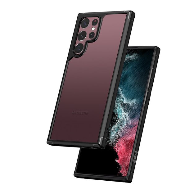 „Crong Hybrid Clear“ apsauginis dėklas, skirtas „Samsung Galaxy S22 Ultra“ (juodas) 6