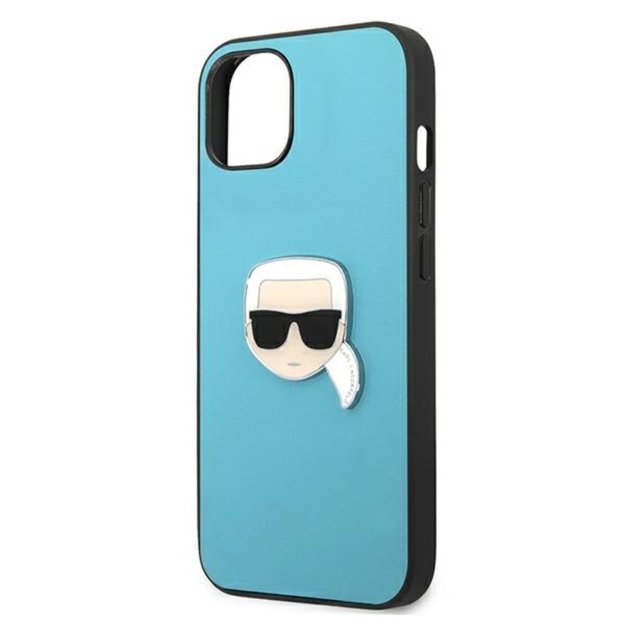 Karl Lagerfeld PU oda Karl s Head Metal – dėklas iPhone 13 mini (mėlynas)