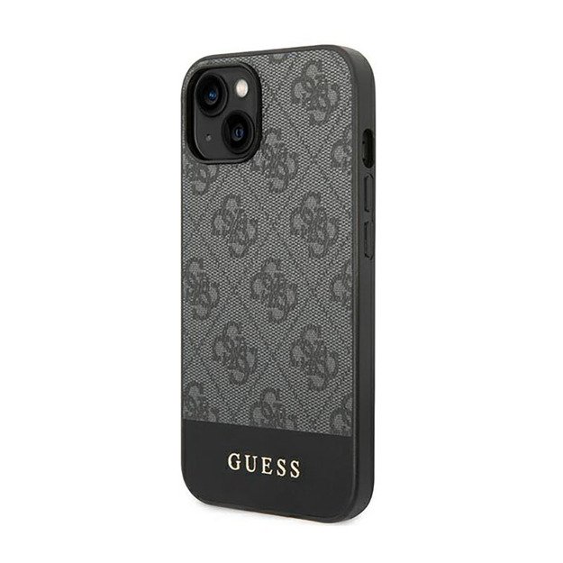 Guess 4G Bottom Stripe Metal Logo Collection – dėklas, skirtas iPhone 14 Plus (pilkas)