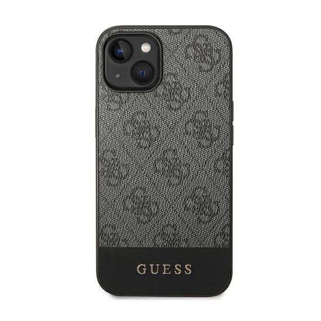 Guess 4G Bottom Stripe Metal Logo Collection – dėklas, skirtas iPhone 14 Plus (pilkas)